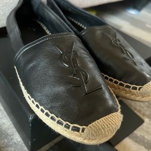 YSL Yves Saint Laurent Black Leather Espadrille Flats Women's Size 39